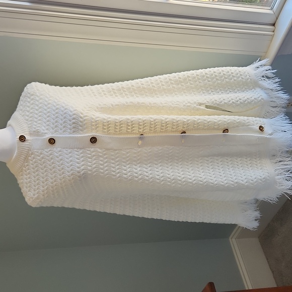 Majestic Knitwear Sweaters - Vintage Ivory Knit Poncho with Gold Buttons